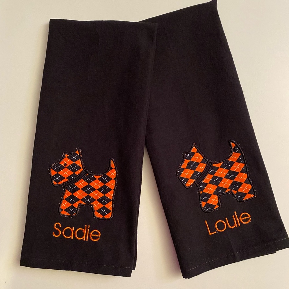 Two (2) Scottie Dog Kitchen towels - Scottish Terrier Fall Halloween